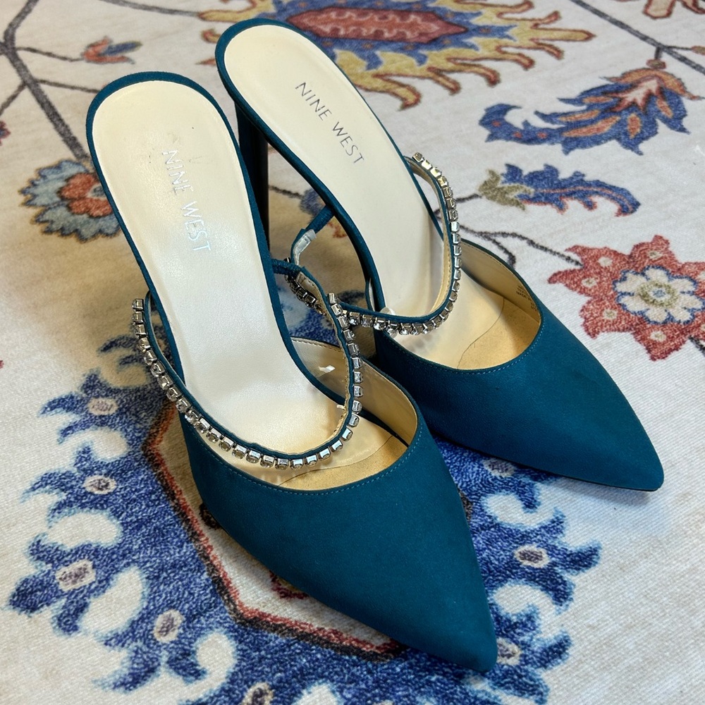 Nine West Woman Mule Teal with rhinestones